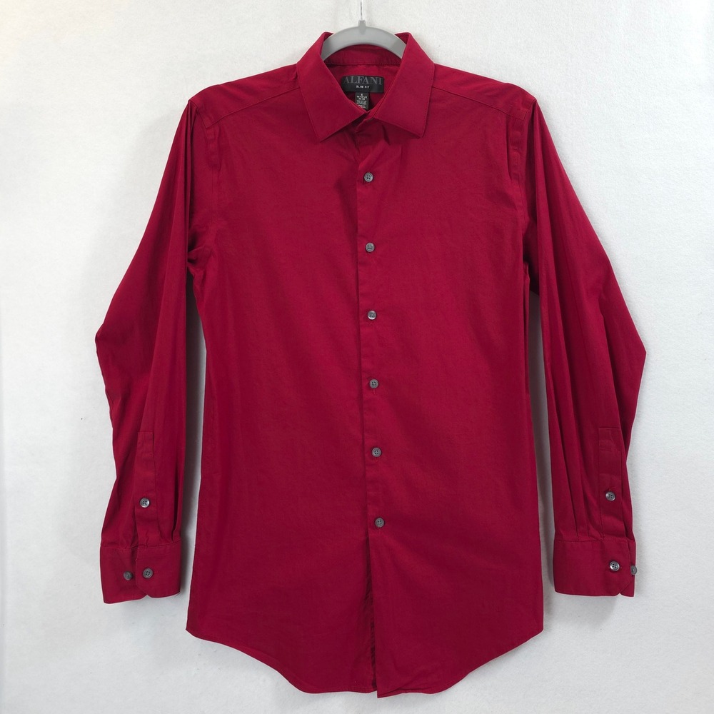 Alfani Button Down Dress Shirt Slim Fit Red Men S Professional Causal Holiday
